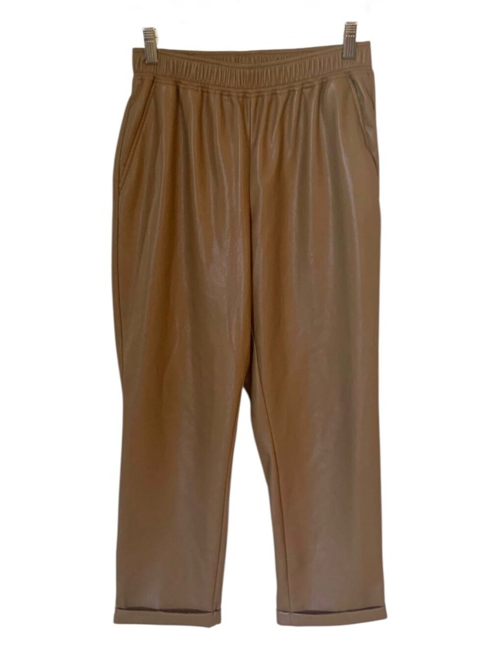 THE RESET R LABEL Camel Brown Vegan Leather Pull-On Cuffed Ankle Pants Medium